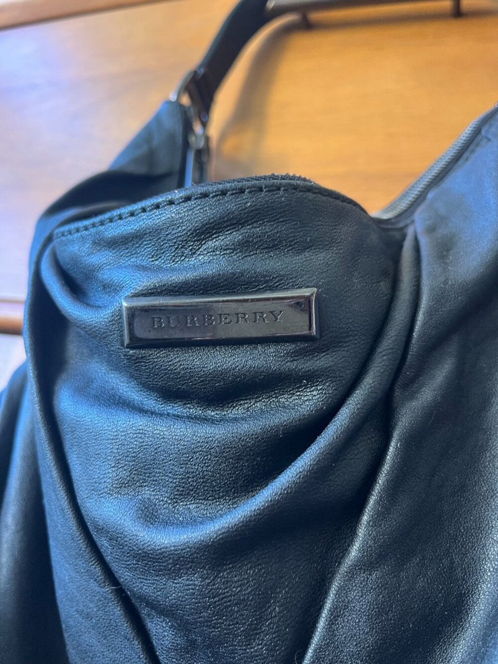 BURBERRY BLACK LAMBSKIN LEATHER SOFT KNOT MAGGIE HOBO BAG